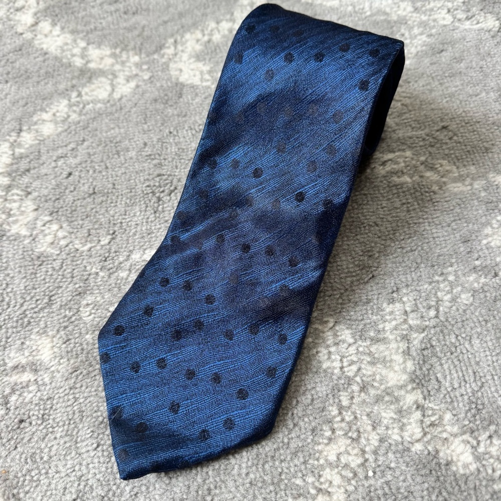 Wilke Rodriguez Men's Blue 100% Silk Tie Blue Dots 59x4” Classic Office Workwear